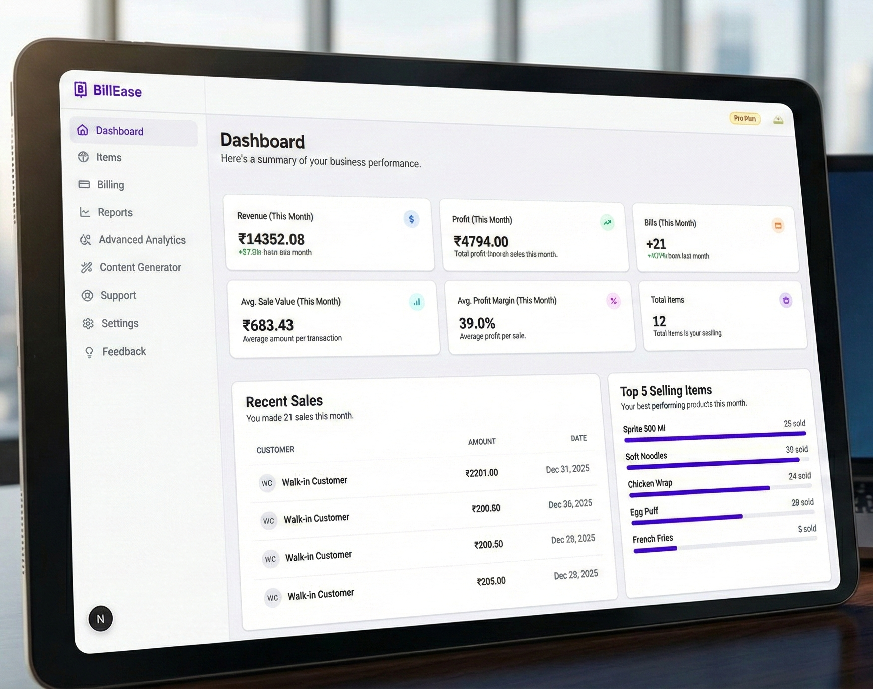 A sample professional invoice created with BillEase software