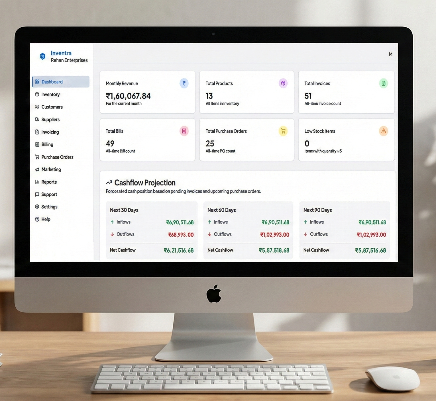 A person using Inventra on a laptop, showing a seamless workflow.